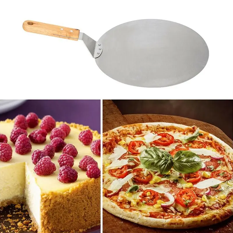 12Inch Stainless Steel Pizza Paddle Peel Bakers BBQ Oven Tray Wooden Handle UK 3