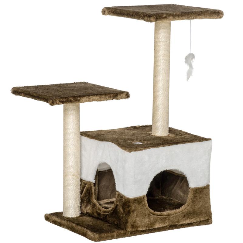 Cat Tree Tower Kitten House Scratching Posts with Condo Perch Interactive Mouse Toy, 45 x 33 x 70 cm, Brown 0
