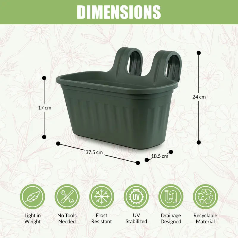GEEZY Balcony Planter for Railing – Lightweight Over Fence Hanging Planters with Drainage, UV & Weather Resistant, Recyclable, Indoor/Outdoor – Hanging Flower Pot Suitable for Balcony, Garden & Patio 2