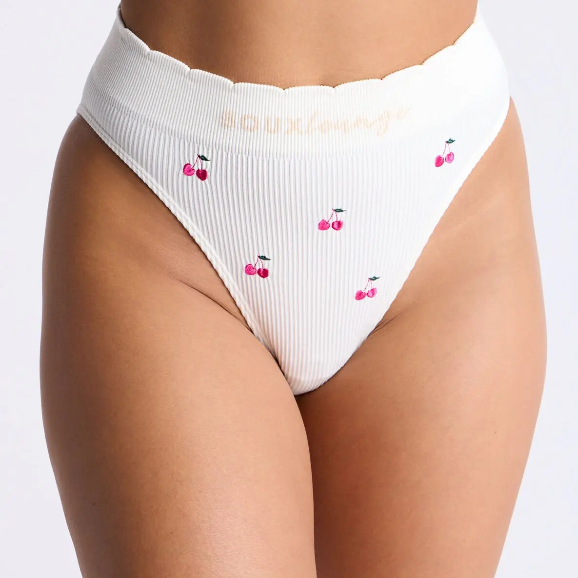 Ribbed seamless cherry embroidered briefs