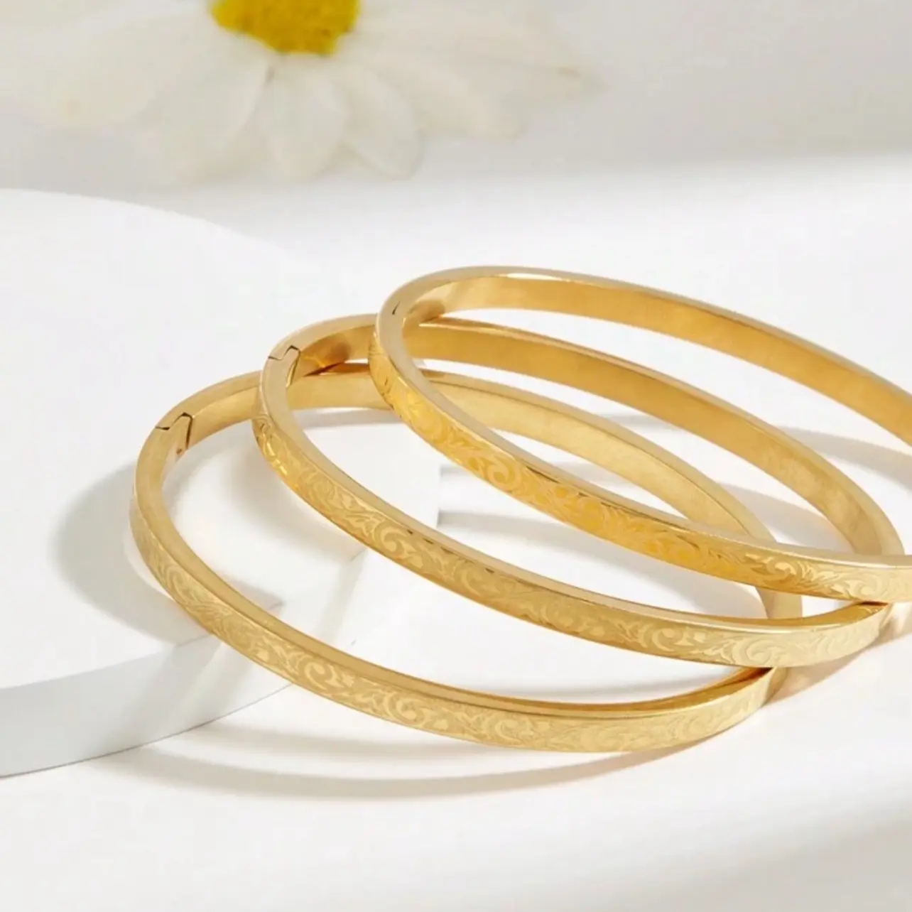 Bangle Unique Patterned Stainless Steel Bracelets, Simple Ladies Party Gift Vacuum Plated With 18K Gold jewellery gold classic bangle