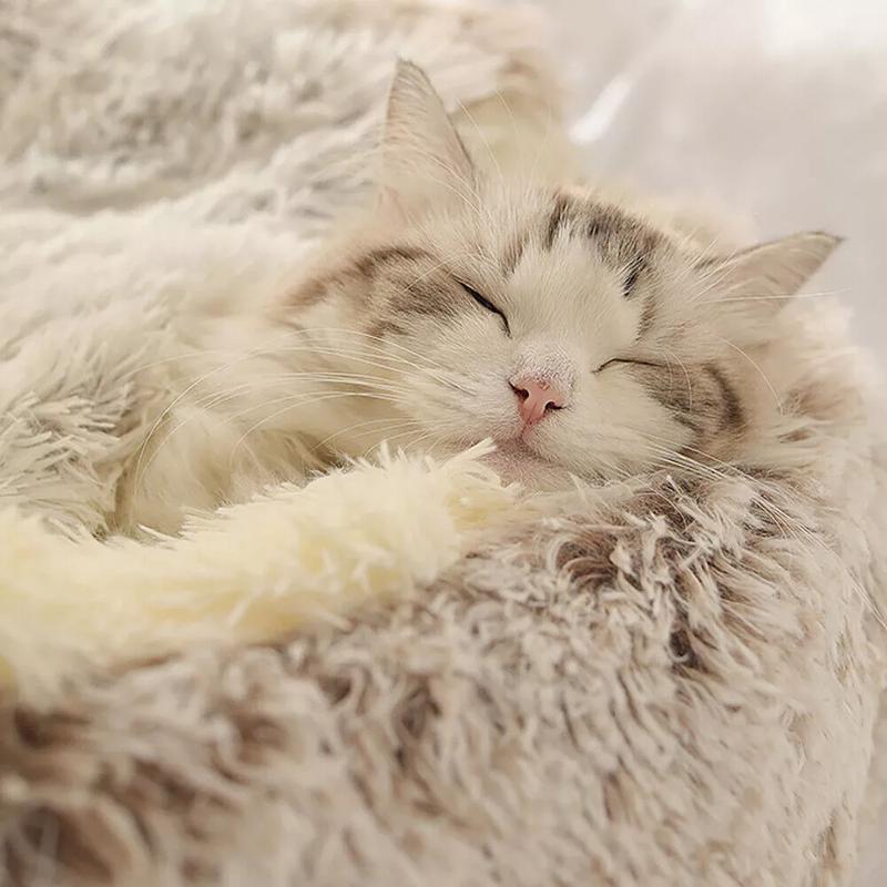 Pet Dog Cat Bed Round Plush Kitten Warm Sleeping Nest Bed Cat Igloo Cave House 3