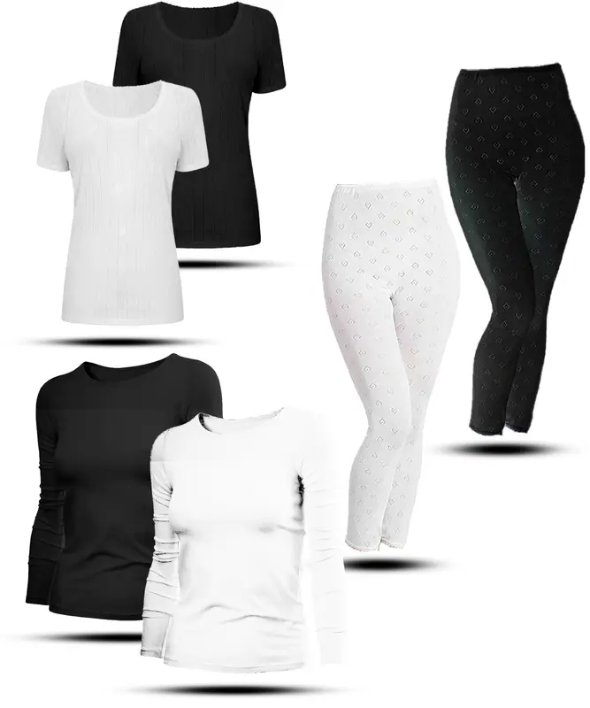 2 Pack Women's Thermal Underwear Set with Short/Long Sleeve T-Shirt and Leggings for Cold Weather - Comfortable Winter Wear Slim Fit Minimalist Casual Comfy Thermal wear For Fall & Winter Womenswear Spring 3