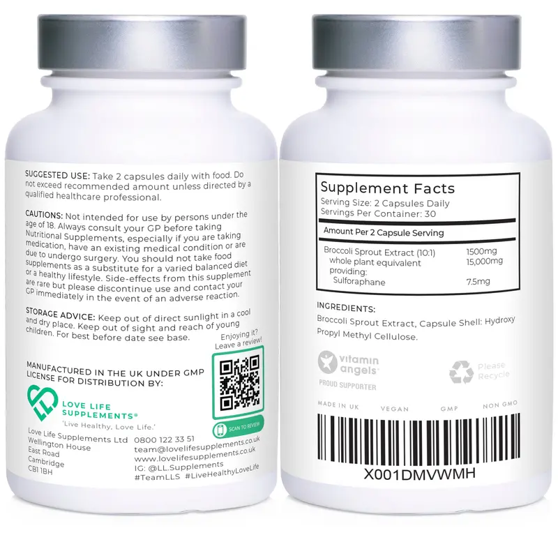 Broccoli Sprout Extract by LLS - Contains Activated Sulforaphane - 60 Capsules - 15,000mg of Whole Plant Equivalent per Serving - Sulforaphane Supplement - Potent Antioxidant Content 1