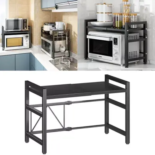2 Tier Expandable Microwave oven Rack Stand Storage Holder Kitchen Corner Shelf 7