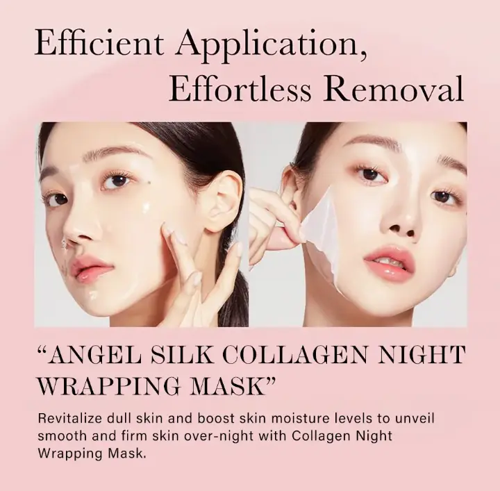 Angel Silk Collagen Overnight Wrapping Peel Off Facial Mask Pack - Retains Elasticity & Glow During Sleep - Hydrating Moisturizer Skincare Cream Peeling Comfort Mask for Moisture & Hydration with Hyaluronic Acid 1
