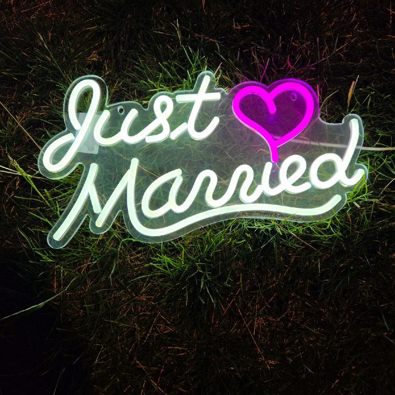 Just Married Neon Sign - Adjustable Light Brightness - Wedding Decor - White and Pink Celebration Gift Couple- Home decor- Couple gift- Party decor 1