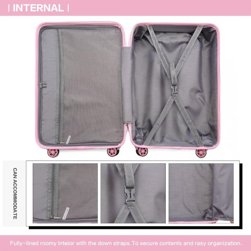 [MissLulu Bags] Waffle Design Lightweight Hard Shell ABS 20''/24''/28'' Suitcase with TSA Lock and 13'' Vanity Case - Pink 7