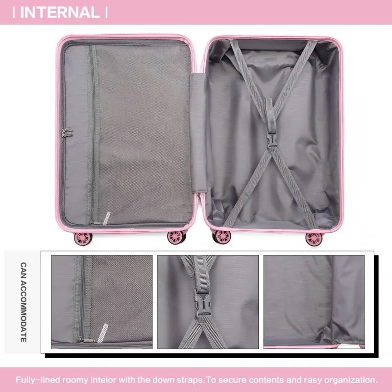 [MissLulu Bags] Waffle Design Lightweight Hard Shell ABS 20''/24''/28'' Suitcase with TSA Lock and 13'' Vanity Case - Pink 7