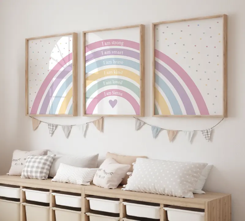 Set of 3 Girls Rainbow Prints, Affirmation Girls Prints, Rainbow Nursery Wall Art, Bright Colours, I am Print, Personalised Name Print, Girls Bedroom Print Playroom, Girls Room Decor, Girls Room Makeover Gift Photo Poster Satin etsy  prints 2