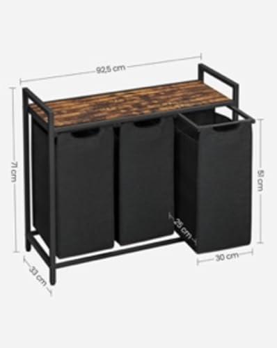 Large Industrial Wooden/Metal Laundry Hamper Basket Bin Organiser 3 x Removable Bags (30L Each) 1