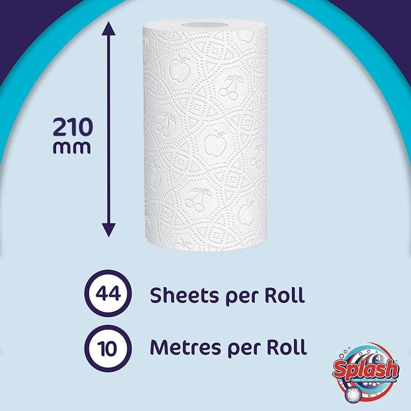 24 kitchen Roll / Towel 2 Ply 10M Per roll - Splash Strong Super Absorbent printed Design - 24 rolls pack (4x6 Case Pack) 1