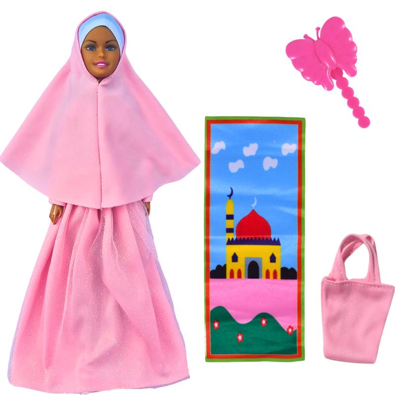 Prayer Doll Playset - Muslim Doll gift set fot children - prayer mat, hair brush and handbag included 1