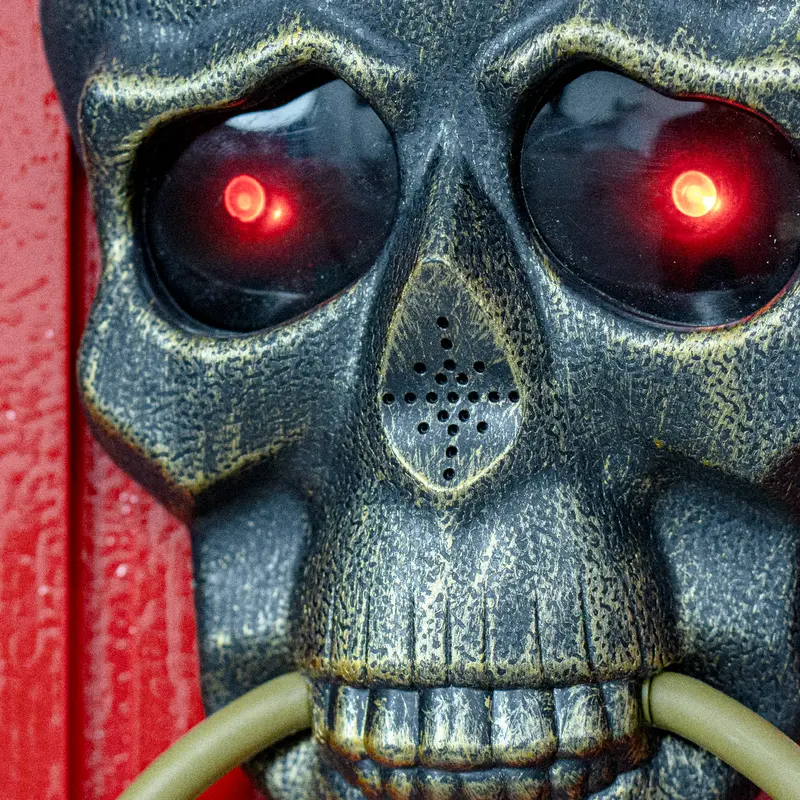 Global Gizmos Halloween Skull Doorbell with Lights and Sounds - Outdoor Halloween Trick or Treat Decoration - Spooky Voice Included Bronze Scary Wall Ornaments 7