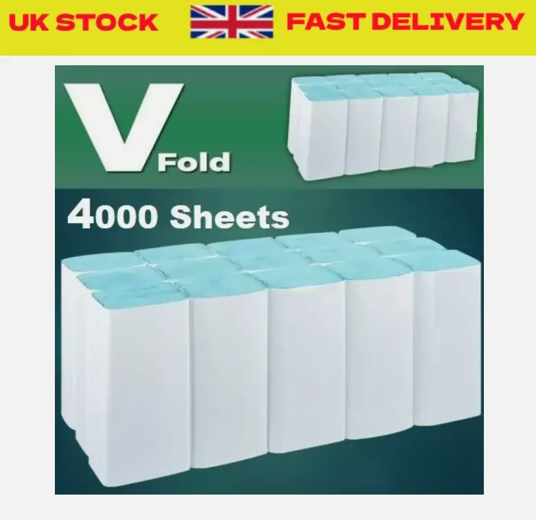 4000 Blue Paper Hand Towels V fold tissues InterFold Premium Quality Single Ply