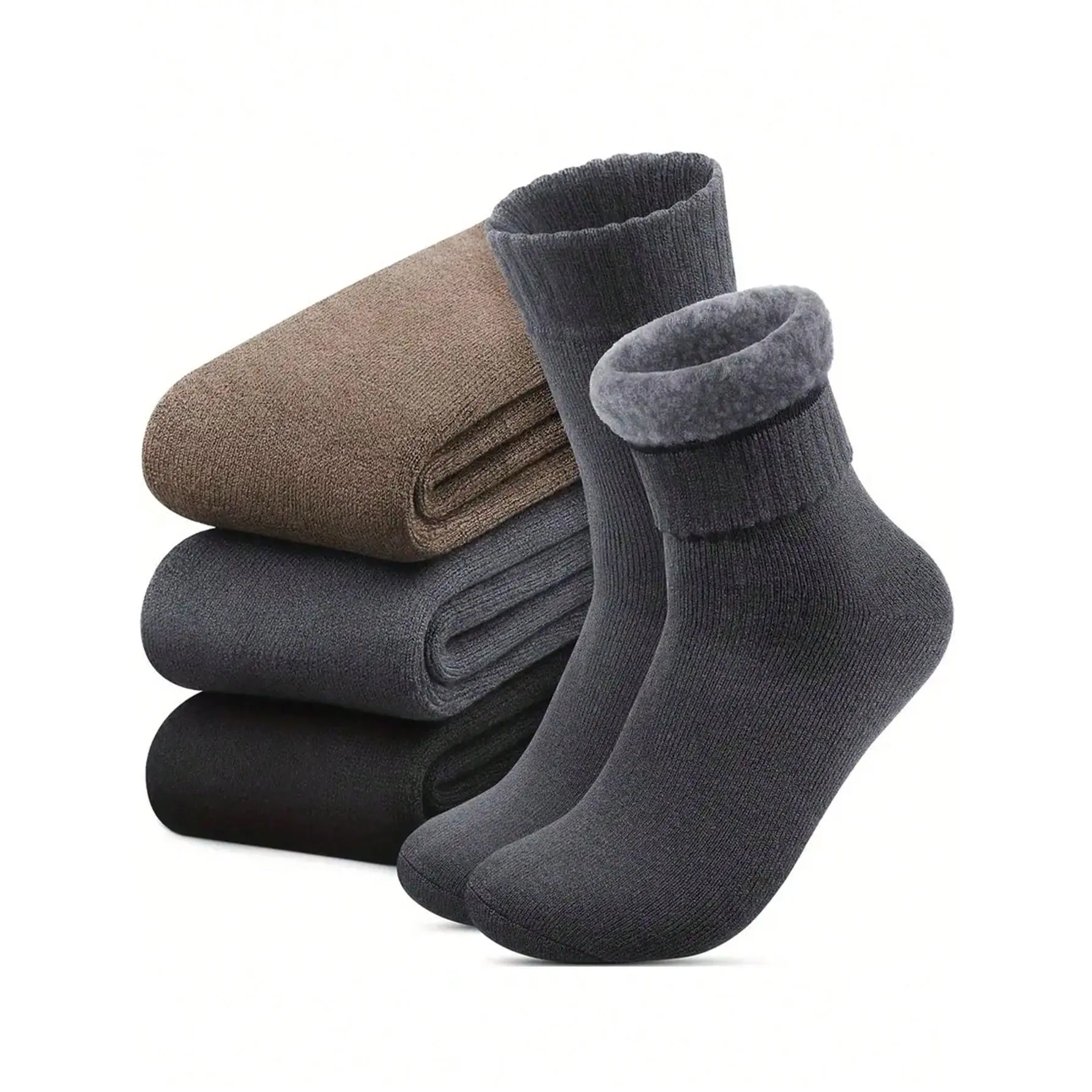 3/6 Pairs Men's Thermal Thick Fleece Lined Hiking Socks, Soft And Comfortable, Suitable For Cold Weather, Winter, Black
