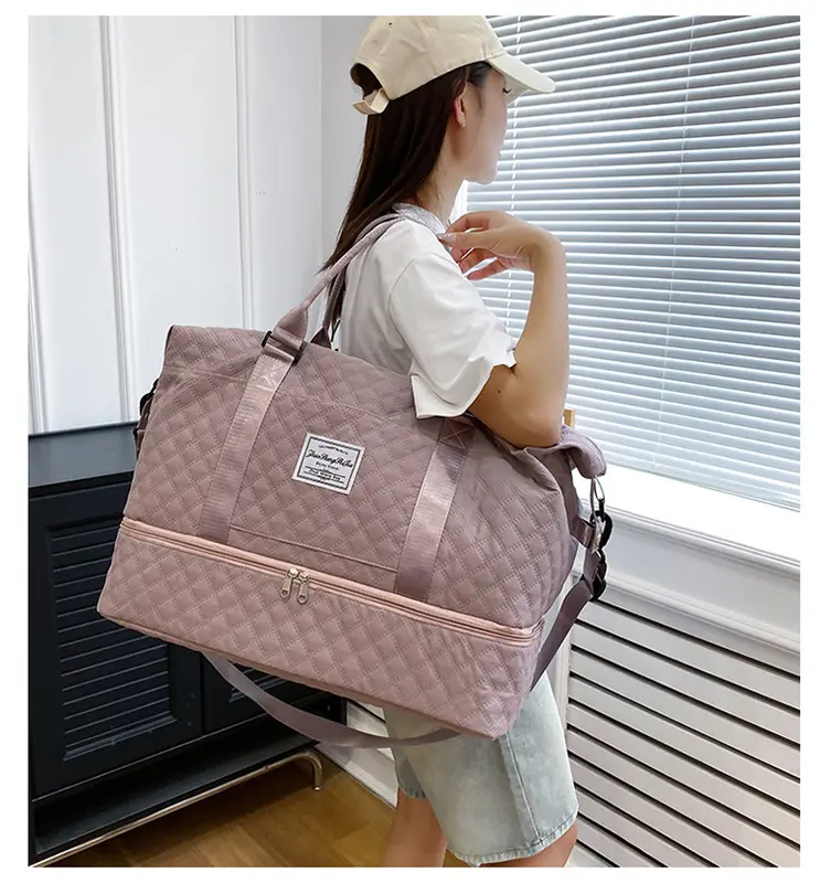 UK Seller New Large Adult Women Quilted Lux Bag Sport Gym Fitness Bag Holdall Bag Weekend Travel Bag Luggage Storage Bag Tote Bag A5 3