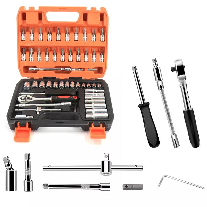 53Pcs/Set Flexible Socket Kit 1/4" Ratchet Wrench Drive Car Repairing Tools UK 1
