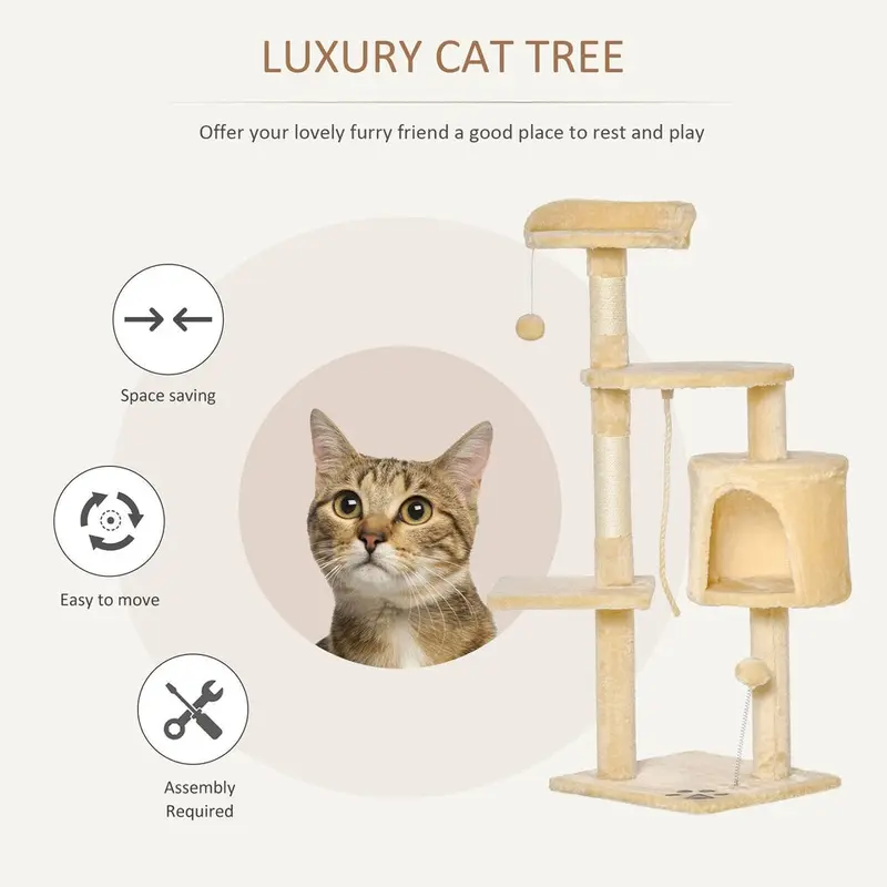 Cat Tree Activity Centre Scratcher Scratching Post with Toys Beige 114Cm 2