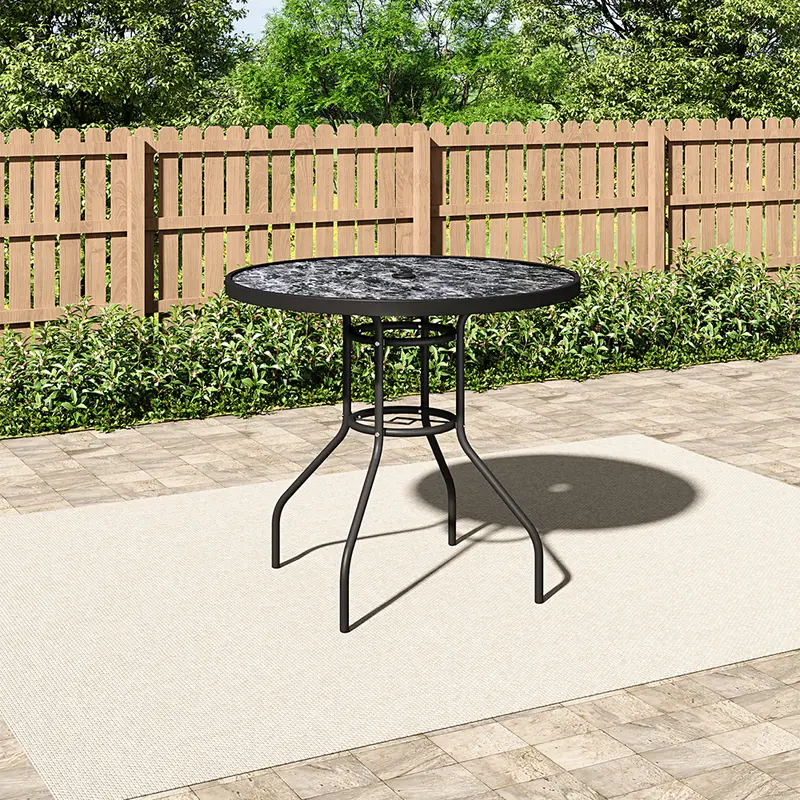 Lifeideas  Marble/Wood Grain Tempered Glass Coffee Table, Folding Outdoor Table with Parasol Hole for Garden/Picnic, Round/Square/Rectangle Shape 4