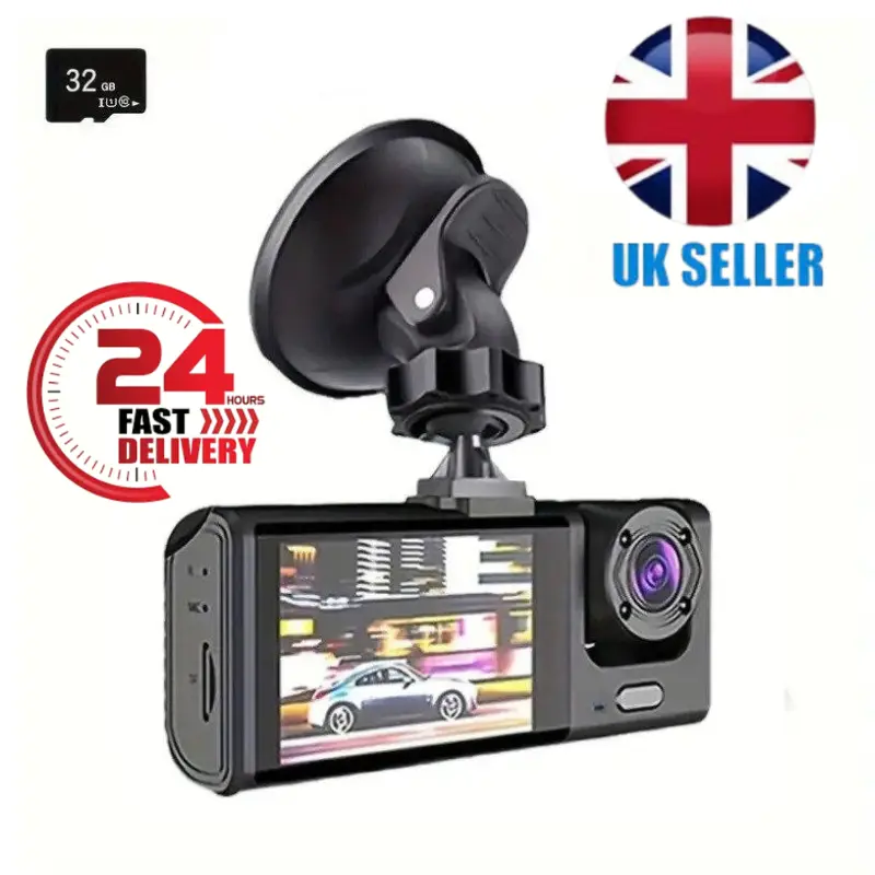 [UK Seller] Dual Dash Cam with Front & Rear 1080P Full HD + 32GB Memory Card | 170° Wide-Angle, WDR Night Vision, Loop Recording, G-Sensor, Parking Mode – Enhance Your Driving Safety