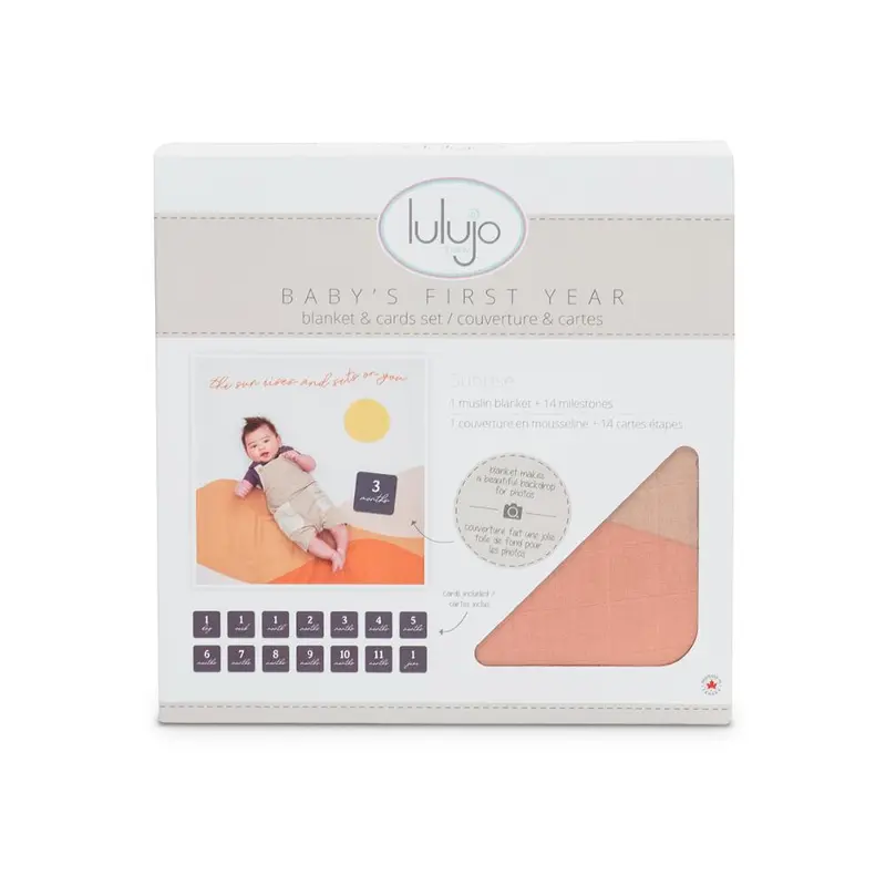 Lulujo - Single Cotton Swaddle & Cards Gift Set - Sun Rises 0