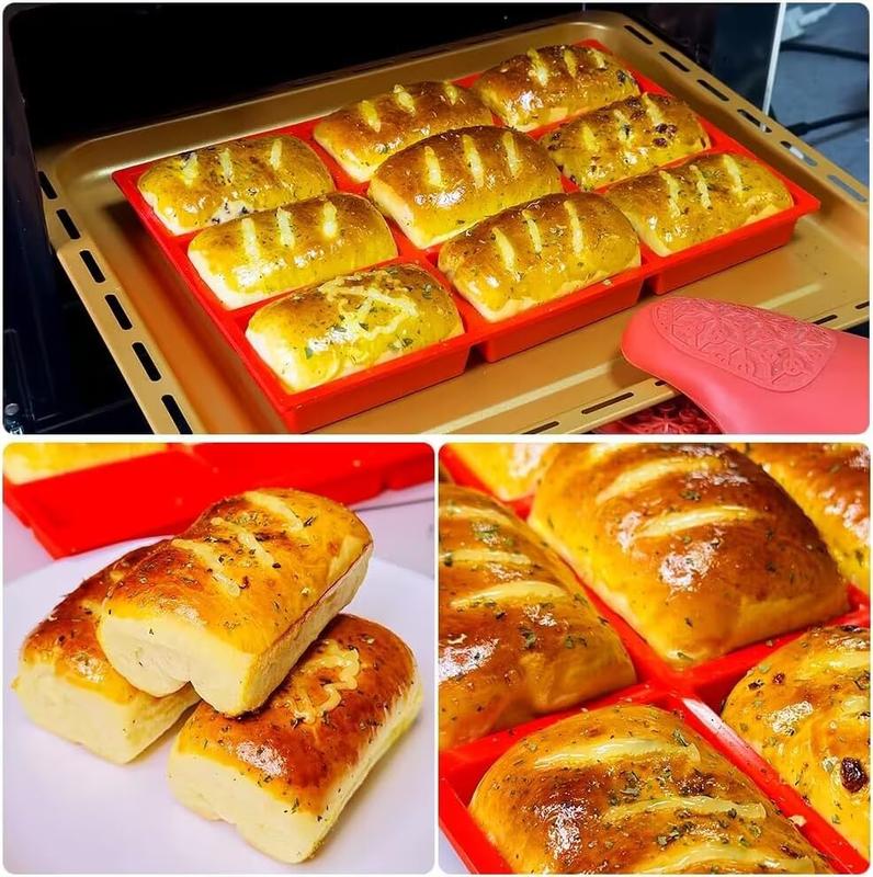 Silicone Mini Loaf Pan, 2PCS 9-Cavities Mini Loaf Mould, Mini Bread Pan, Bread Baking Mold, Soap Moulds, Baking Tray for Mini Bread, Toast, Brownie, Cornbread, Cheesecake, Meatloaf 2