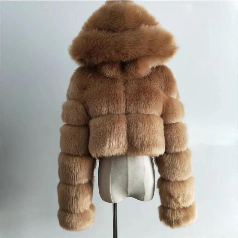 Genzi Furry Cropped Faux Fur Coat With Hood 3