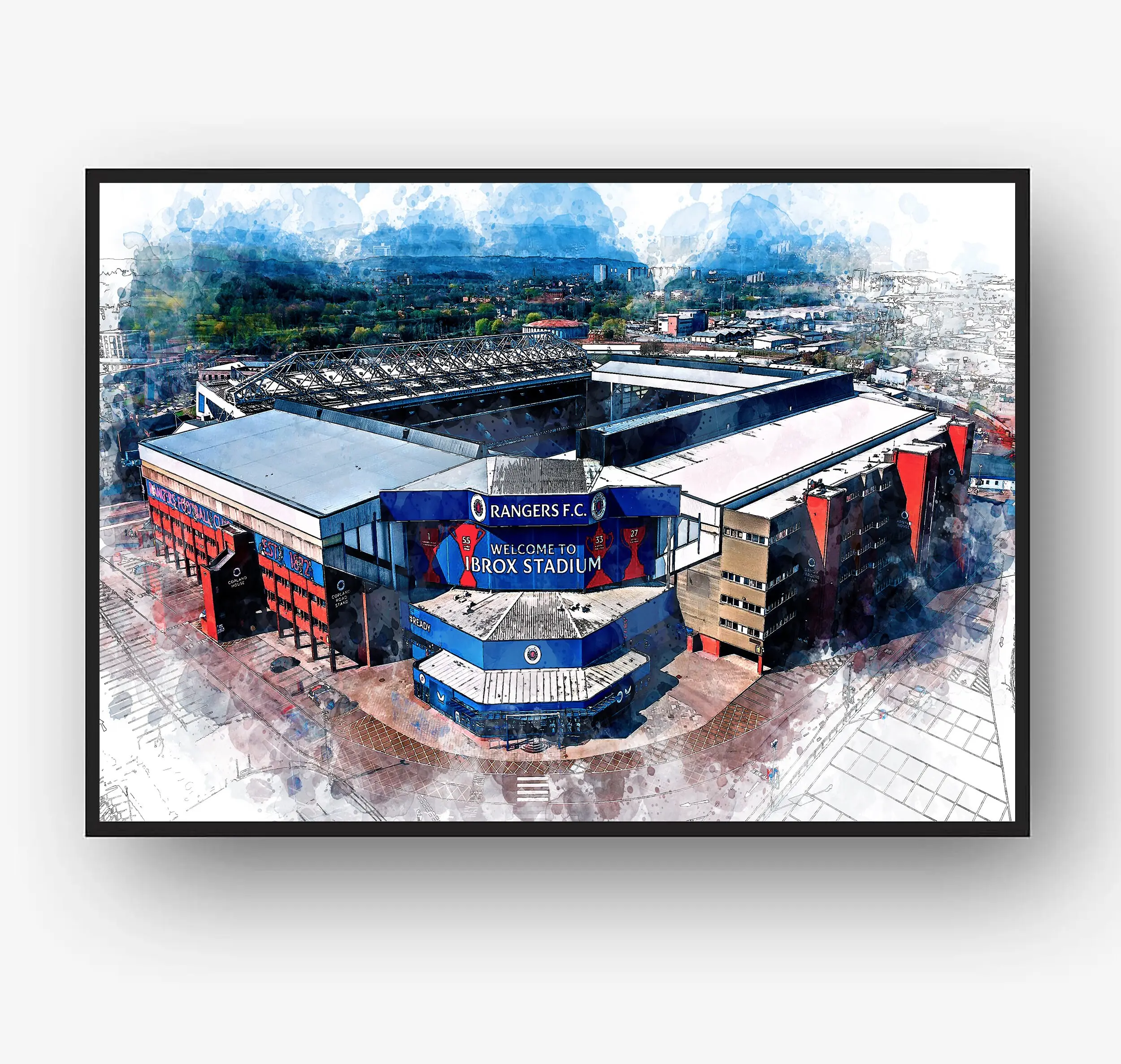 Ibrox Stadium (Rangers) Scottish Premier League - Wall Art Sketch/Paint Print - Various Sizes! Decor Poster Gift Photo Ornaments Decoration