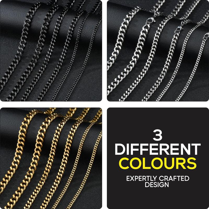 Silver Men's Curb Chain Necklace - Stainless Steel 3-15mm Widths, 14-30" Lengths - Jewellery for Men - Cuban Y2K 2