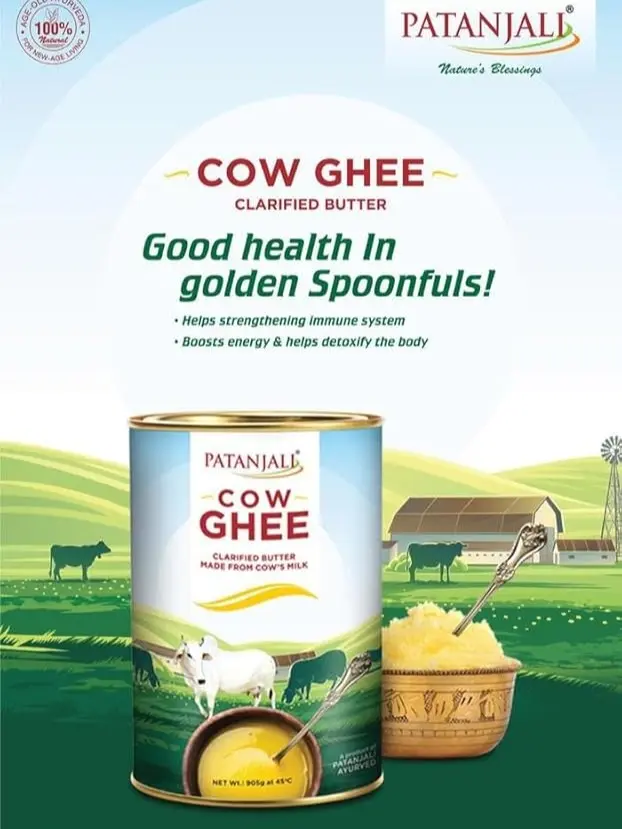 Patanjali Cow Ghee - 1kg | Pure and Traditional Indian Clarified Butter | Ayurvedic Goodness for Your Kitchen
