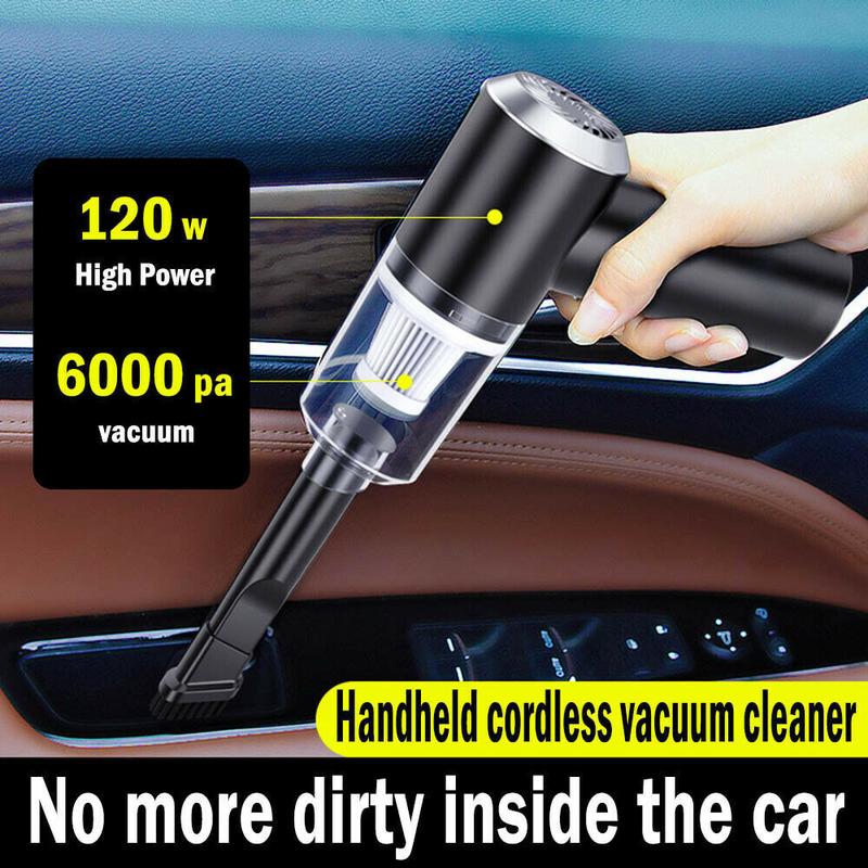 Rechargeable Wireless 120W, 6000pa Vacuum Cleaner Car & Air Duster, Handheld Vaccum Mini Power Suction USB Portable Wet & Dry Car Vacuum Cleaner with LED Light & Multi Nozzles for Car, Home, Pet 1