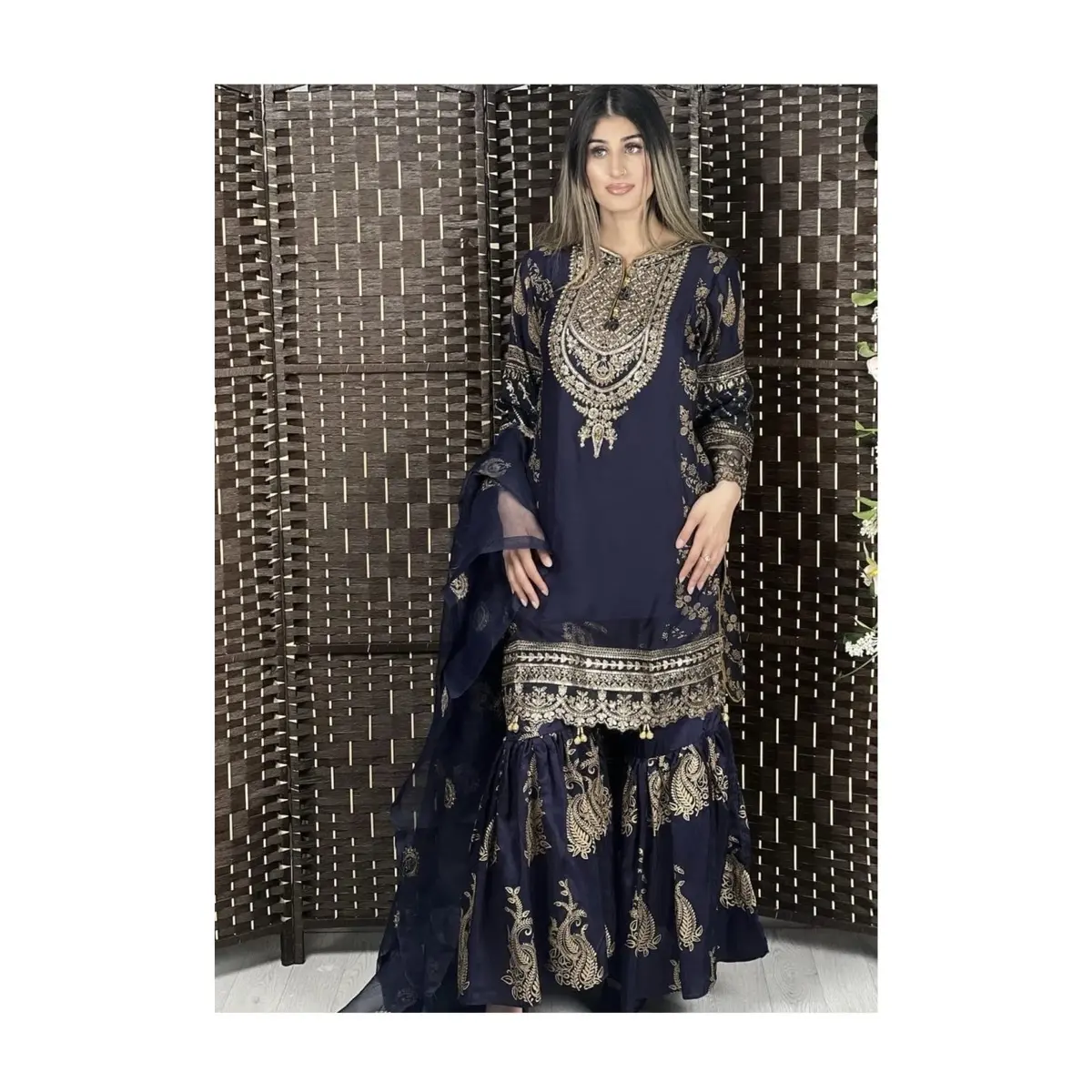 Beautiful Party Wear Heavy Embroidered 3pc Suit With Gharara & Net Dupatta Comfortable
