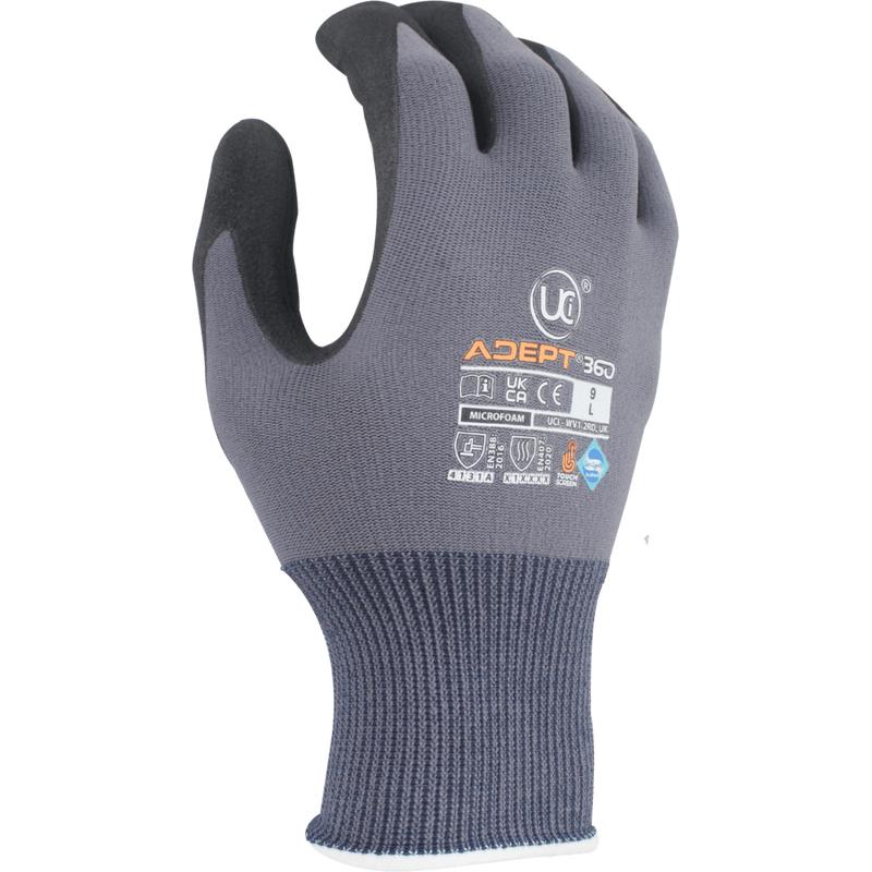 Adept 360 Microfoam Palm Grey Gloves Touchscreen Compatible Gloves Abrasion Resistant Builders Gardeners Aerospace Engineers Automotive Safety Work Gloves 1 Pair / 10 Pairs 1