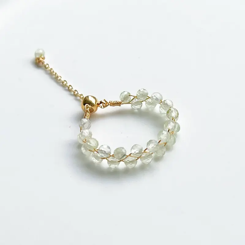 Prehnite Beaded Ring - Light Green Mini Gemstone Adjustable Ring 4