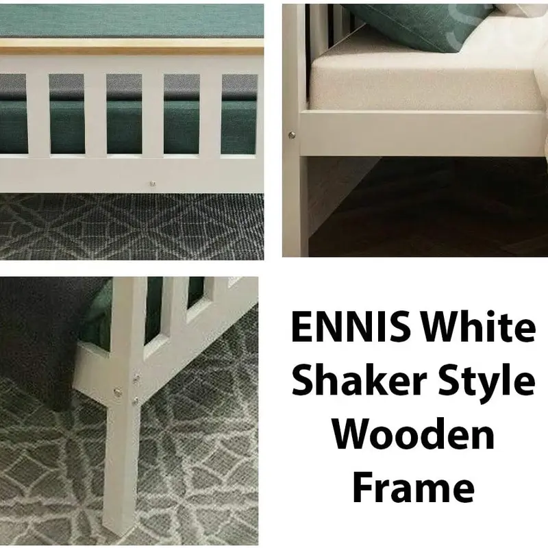 Shaker white wooden double bed & sprung mattress 5