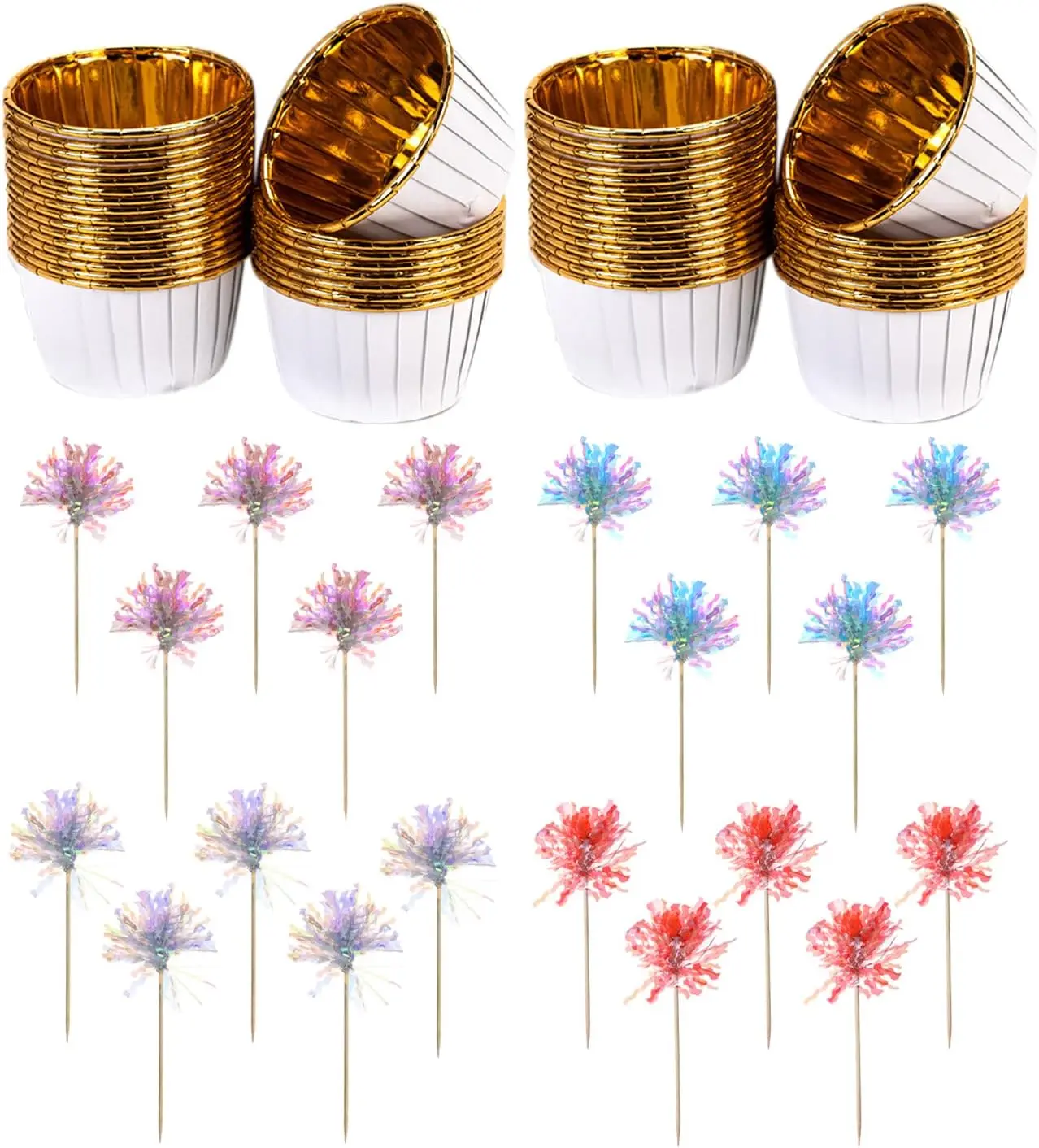 50Pcs Baking Cups, 20Pcs Plug-Ins, Ruffled Cake Paper Cups, Wedding Muffin Cases, Cupcake Boxes, Cardboard Muffin Cases