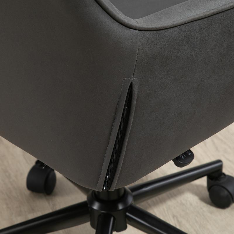 Vinsetto Swivel Office Chair Leather-Feel Fabric Home Study Leisure with Wheels, Grey 6