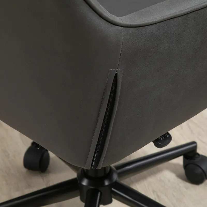 Vinsetto Swivel Office Chair Leather-Feel Fabric Home Study Leisure with Wheels, Grey 6