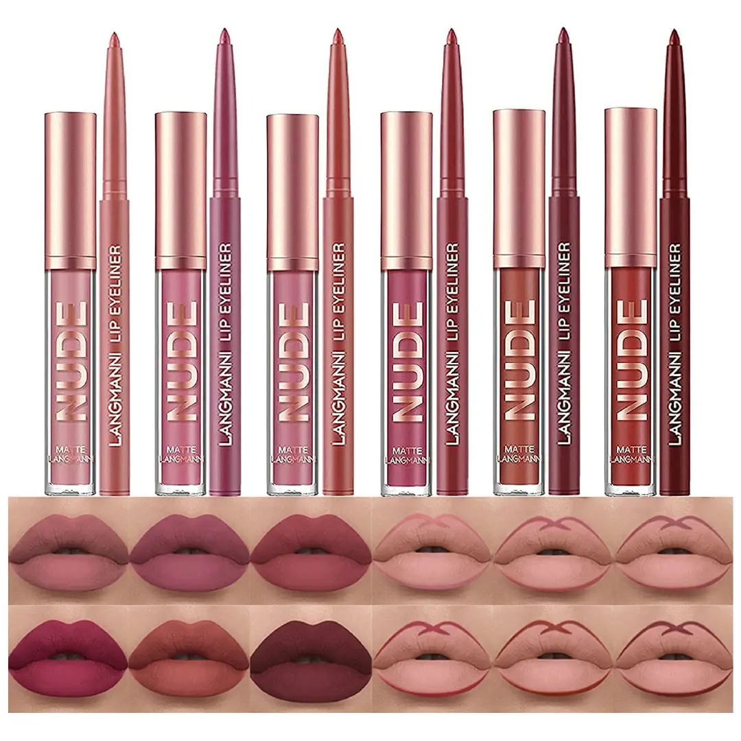 12 Pcs Liquid Lipstick Lipliner Set Nude Lipliner Matte Lipstick Long Lasting Non-Fading Waterproof Lip Glosses Makeup Set Gift For Women (Set A)