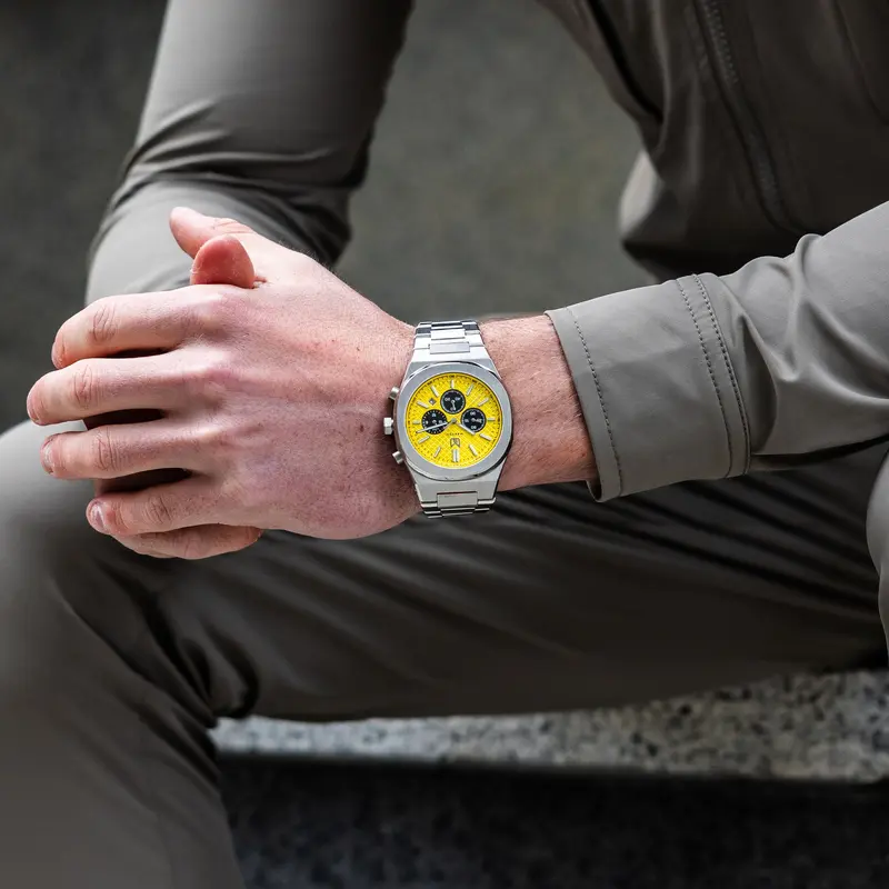 Makydo Racing Yellow Chronograph 42mm - Racing Mesh Dial, BGW9 Luminous Hands, 316L Stainless Steel Bracelet, Japan Miyota OS20 Movement 1