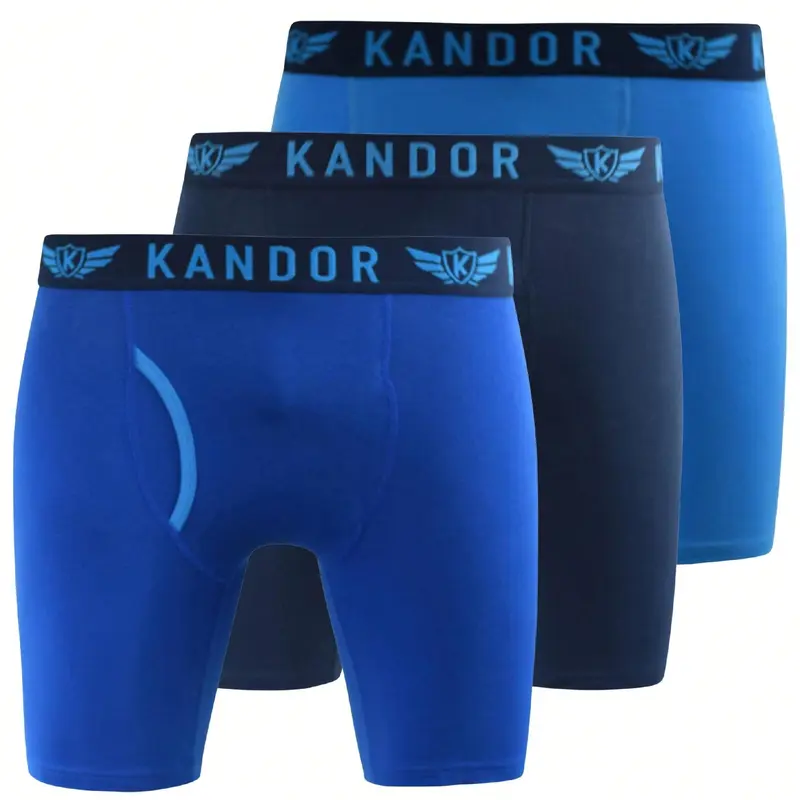 Kandor Long Leg Mens Boxers – Pack Of 3, Stretch Cotton, Anti Chafing Boxer Shorts For Men, Men's Underwear Trunks With Front Opening, Underpants Multipack 0