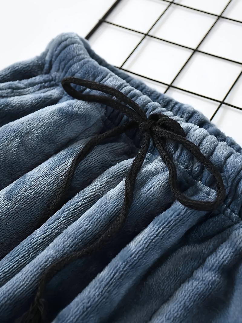 Product Introduction of Plus Size Men's Simple Style Casual Pajamas Bottoms Loose Pants, Solid Plush Thickened Warm Pants Home Pajamas Bottom 18