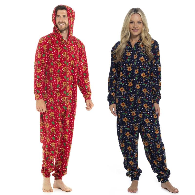 Kraftd Unisex Christmas Hooded Pyjamas - Festive All-in-One Loungewear for Men & Women | Couples Matching Xmas Onesies 1