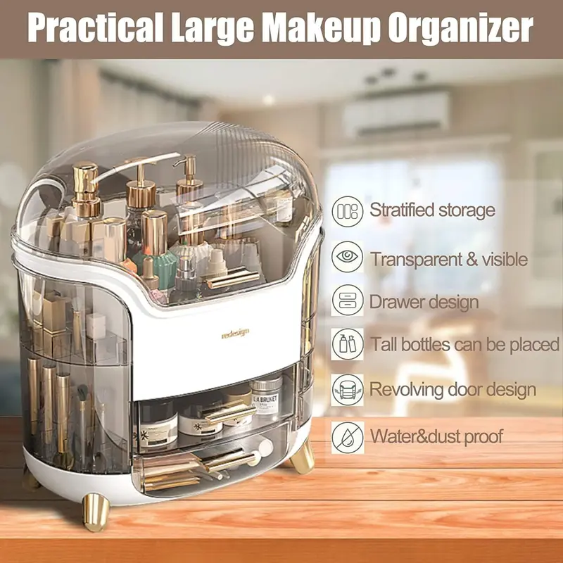Multi-Function Makeup Storage Organiser, Skincare Organiser Drawers Beauty Holder Cosmetic Jewelry Organisers for Bedroom, Dressing Table Organiser Dustproof Waterproof vanitybox cosmetics organiser  storage makeupbox corrosive resistant with drawers 7