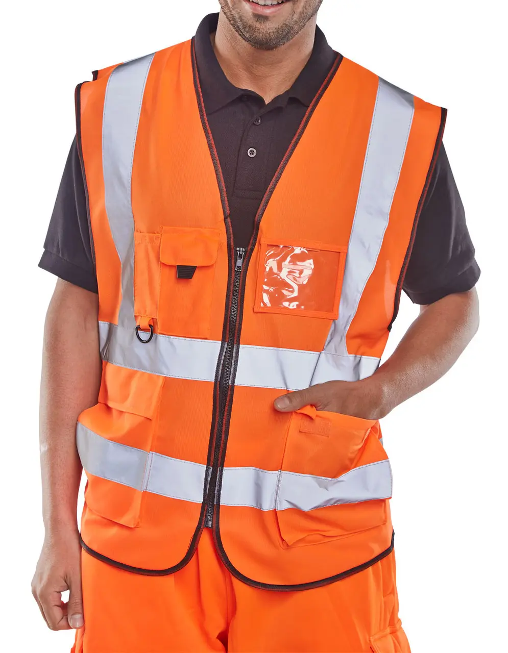 Beeswift High Visibility Exec Vest Waistcoat ID & Mobile Pocket Hi Vis Orange