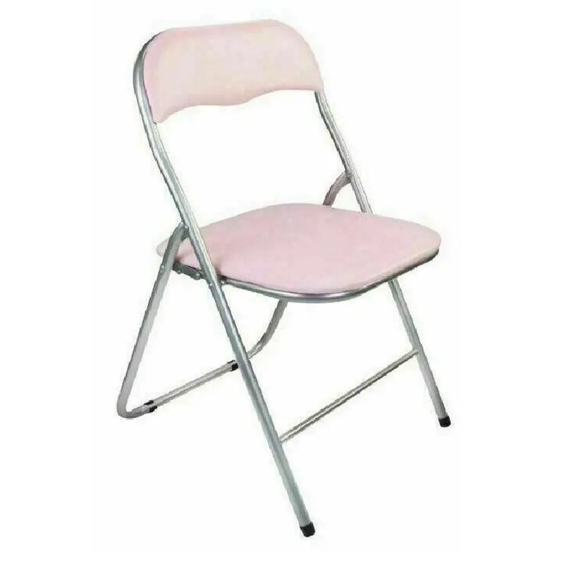 Folding Light Weight Silver Frame Faux Leather Padded Seat Chair 1