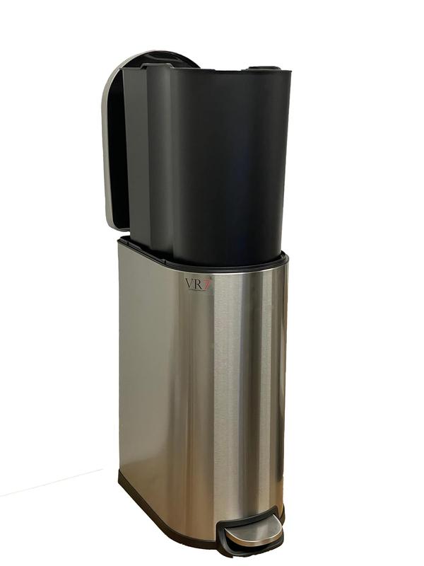 VR7 Stainless Steel Kitchen Recycling and Waste Bin with Lid & Steel Pedal 40L Bathroom Dustbin Removable Inner Basket Rubbish Bin Kitchen - Office - Bedroom - Livingroom Garbage bins for kitchen 5
