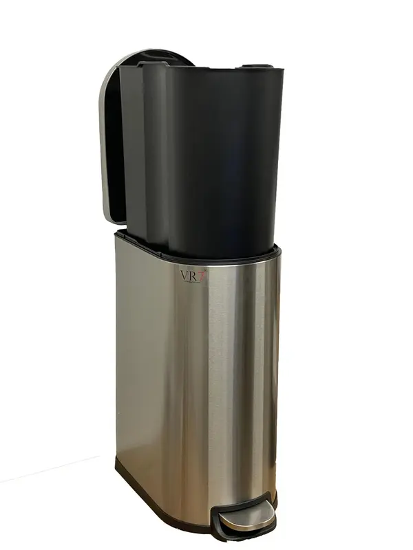 VR7 Stainless Steel Kitchen Recycling and Waste Bin with Lid & Steel Pedal 40L Bathroom Dustbin Removable Inner Basket Rubbish Bin Kitchen - Office - Bedroom - Livingroom Garbage bins for kitchen 4