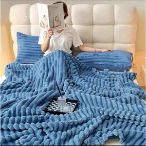 Luxury Jumbo Chunky Cord Winter Heavy Mink Faux/Fur/Throw Blanket - Comfortable & Fluffy Blankets for Sofa, Bedroom Couch, Travel & Kids Bedroom - Super Soft Large Thermal Warm Cozy Blanket, Ribbed, Soft, Double - King, blue soft throw  blankets